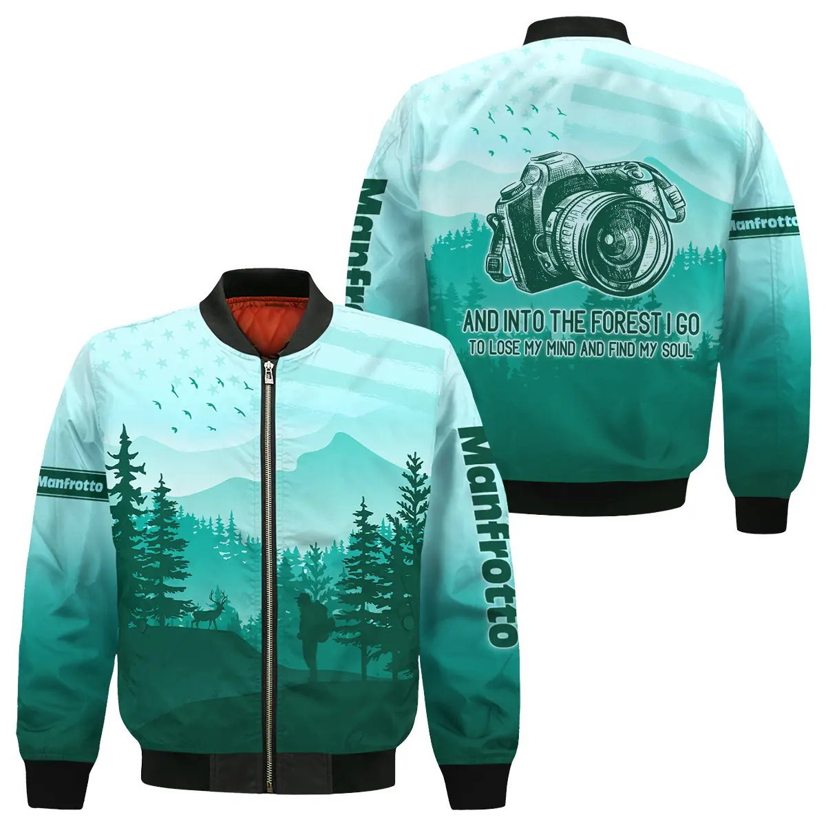 And Into The Forest I Go To Lose My Mind And Find My Soul Manfrotto Photography Videography Apparel All Over Prints BL281024A1MFT - Bomber