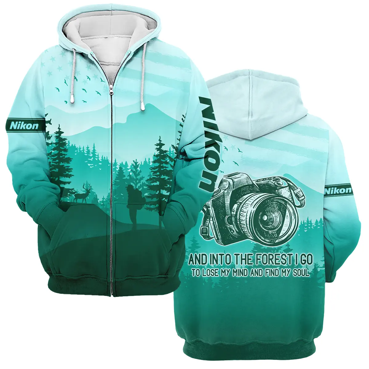 And Into The Forest I Go To Lose My Mind And Find My Soul Nikon Photography Videography Apparel All Over Prints BL281024A1NK - Zipper Hoodie