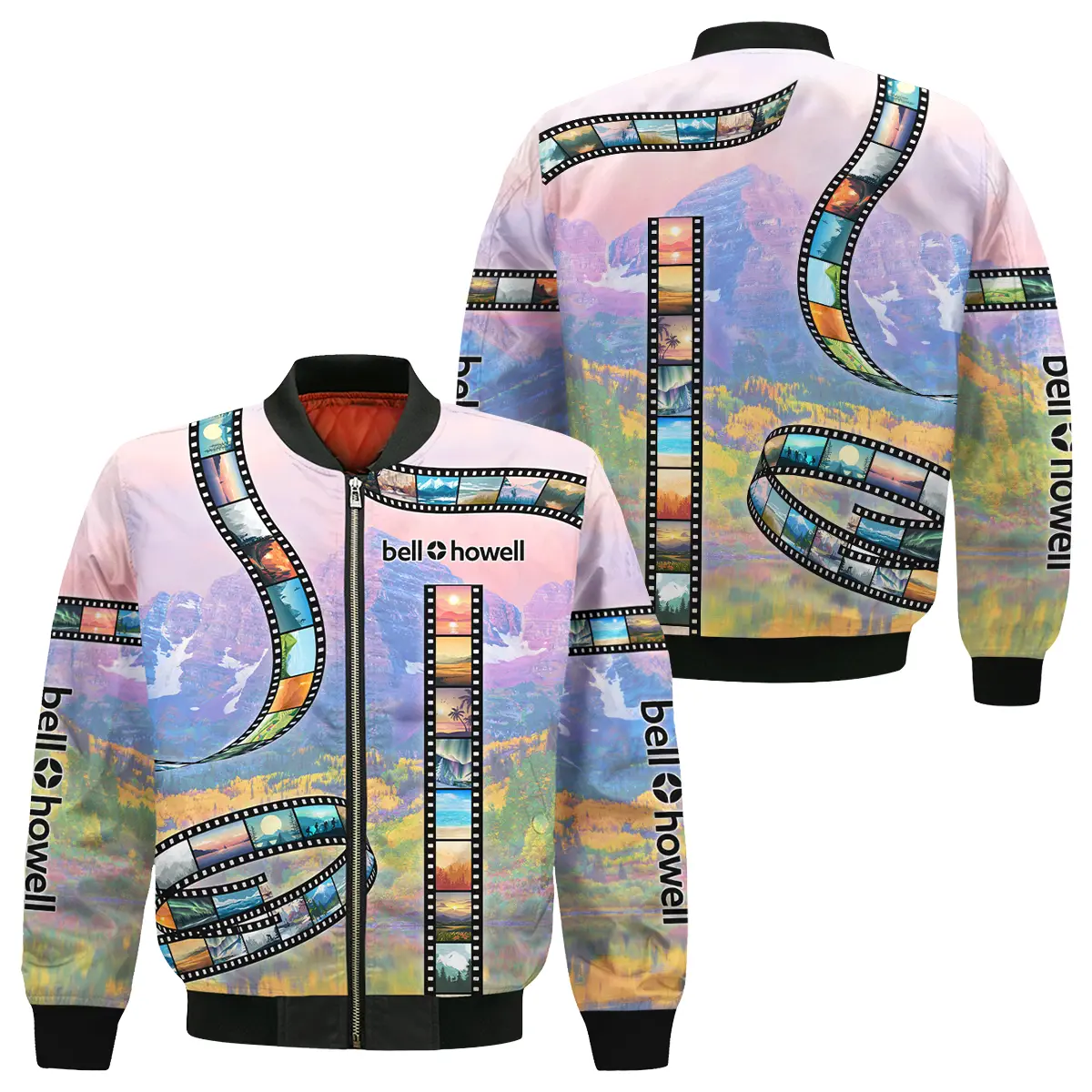 Film Reel Pattern Bell & Howell Photography Videography Apparel All Over Prints BL291024A1BH - Bomber