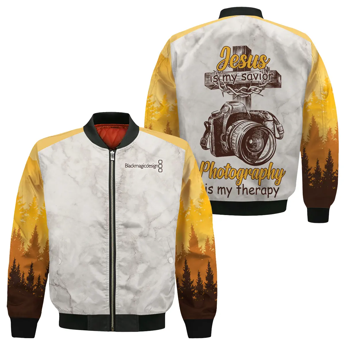 Jesus Is My Savior Photography Is My Therapy Blackmagic Design Photography Videography Apparel All Over Prints BL241024A2BMD - Bomber