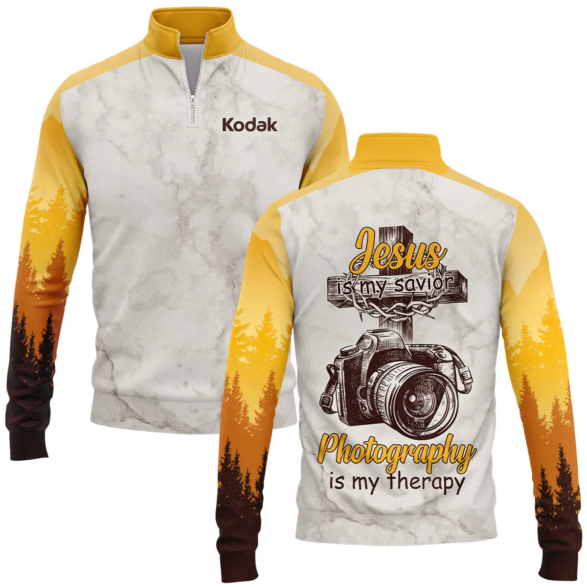 Jesus Is My Savior Photography Is My Therapy Kodak Photography Videography Apparel All Over Prints BL241024A2KD - Quarter-Zip Jacket