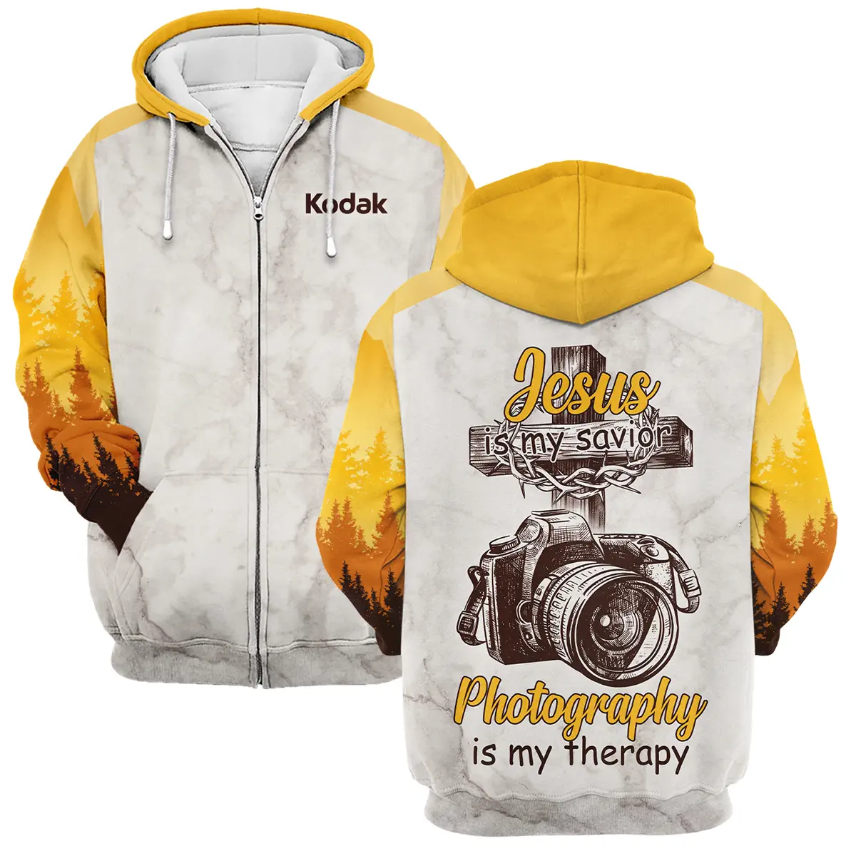 Jesus Is My Savior Photography Is My Therapy Kodak Photography Videography Apparel All Over Prints BL241024A2KD - Zipper Hoodie