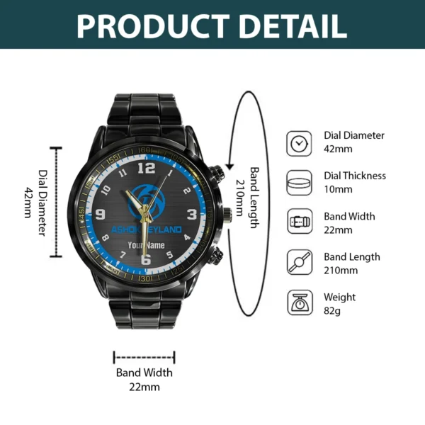 Ashok Leyland Black Stainless Steel Watch Gift For Truckers BLT6325AL