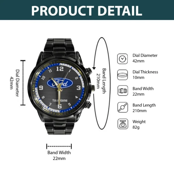 Ford Trucks Black Stainless Steel Watch Gift For Truckers BLT6325FT