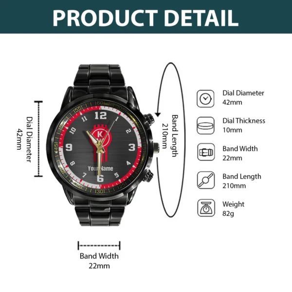 Kenworth Black Stainless Steel Watch Gift For Truckers BLT6325KW