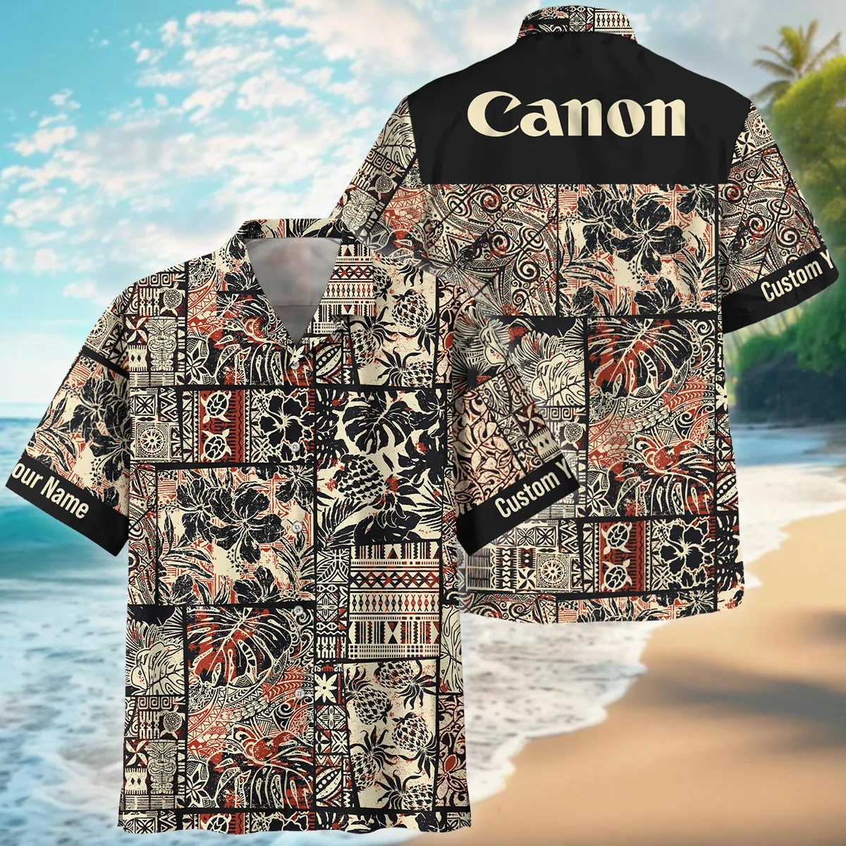 Canon Hibiscus And Tribal Element Photography Summer Pattern Oversized Hawaiian Shirt All Over Prints Gift Loves BL1125A55CNHW