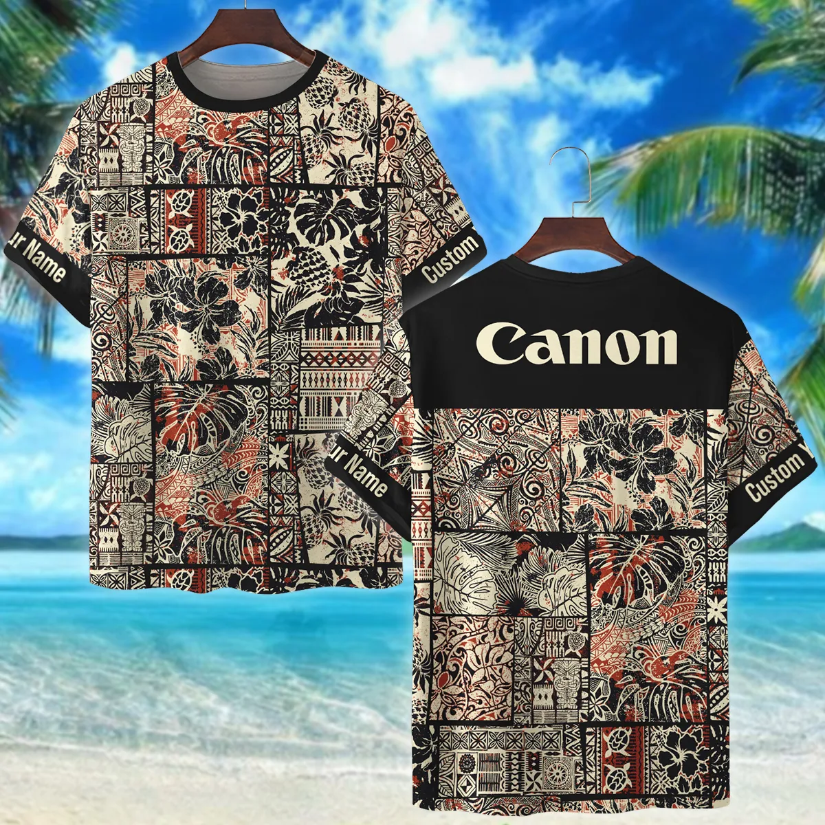 Canon Hibiscus And Tribal Element Photography Summer Pattern Premium T-Shirt All Over Prints Gift Loves BL1125A55CNTS