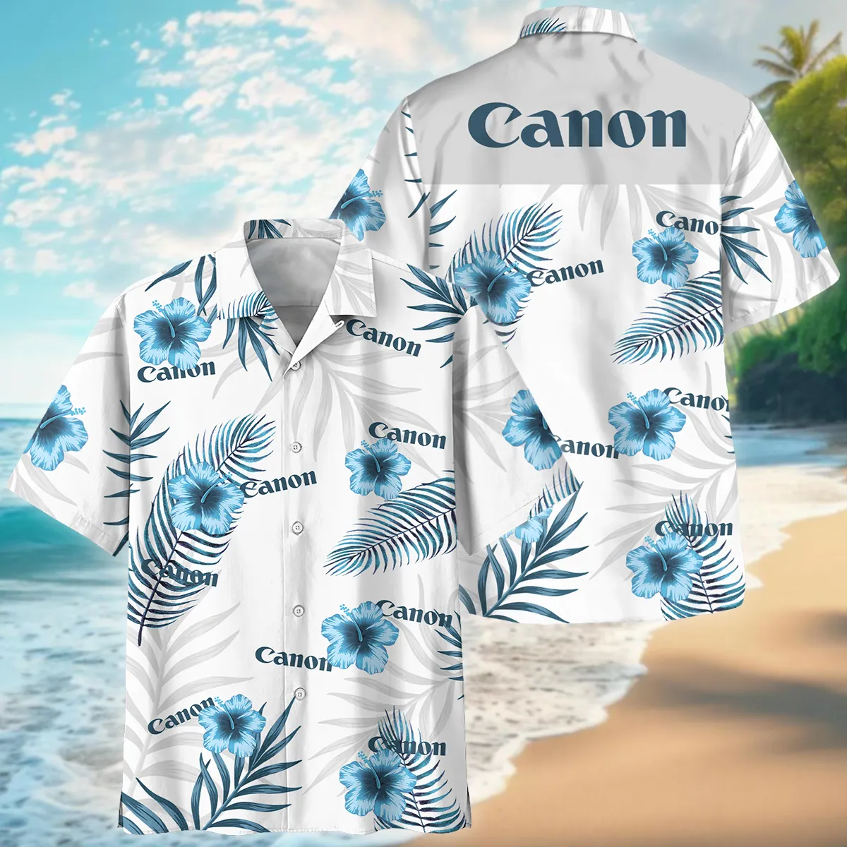 Canon Hibiscus Palm Leaves Photography Summer Pattern Oversized Hawaiian Shirt All Over Prints Gift Loves BL1125A4CNHW