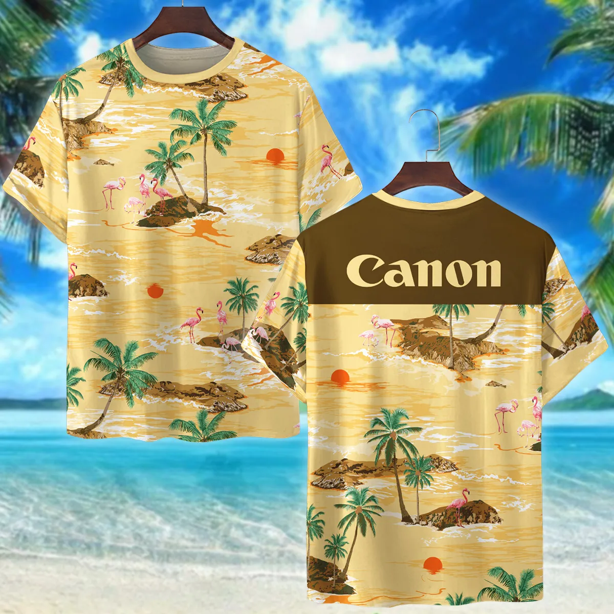 Canon Palm Island With Flamingo Photography Summer Pattern Premium T-Shirt All Over Prints Gift Loves BL1125A53CNTS