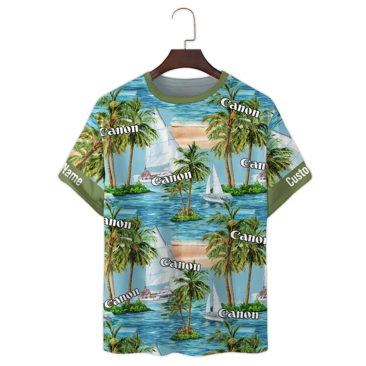 Canon Palm Sailboat Turquoise Waves Photography Summer Pattern Premium T-Shirt All Over Prints Gift Loves BL1125A35CNTS