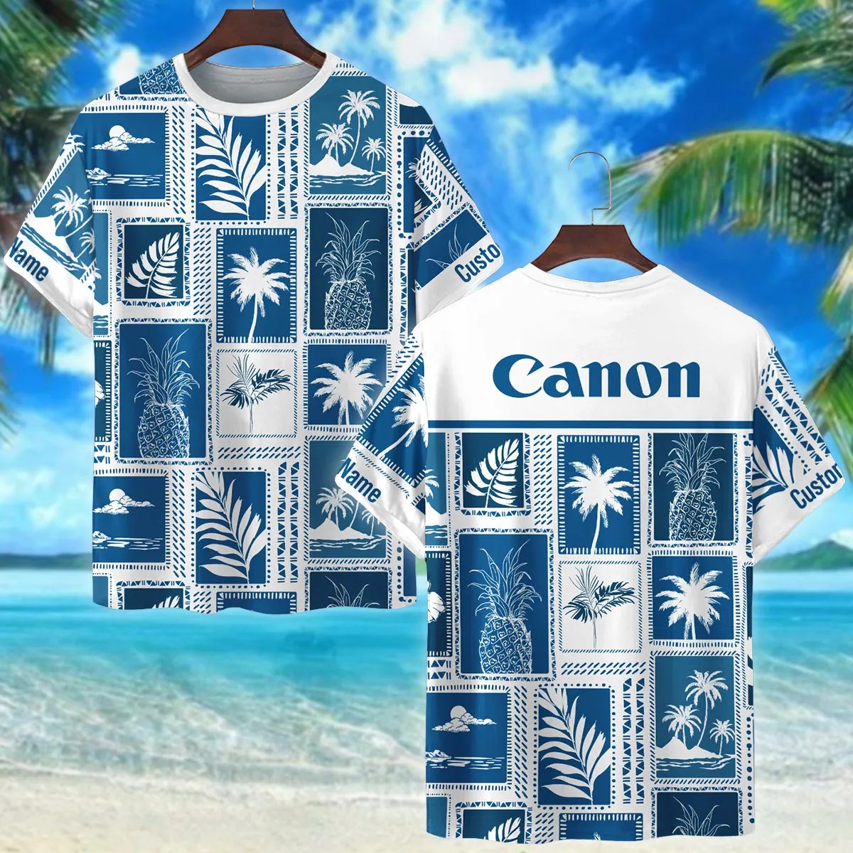 Canon Retro Monotone Blue Tropical Photography Summer Pattern Premium T-Shirt All Over Prints Gift Loves BL1125A10CNTS
