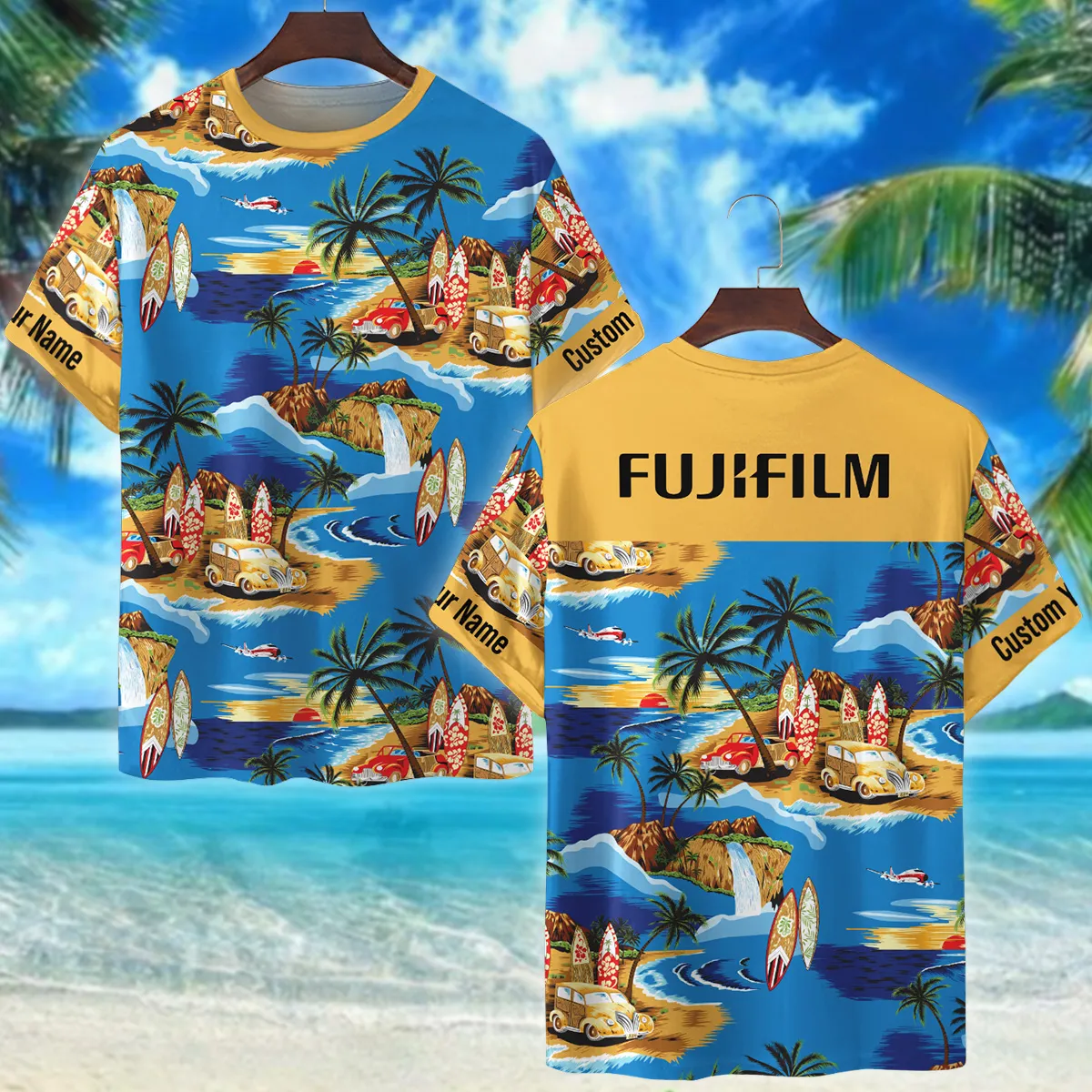 Fujifilm Cars Surfboards Beach Shore Photography Summer Pattern Premium T-Shirt All Over Prints Gift Loves BL1125A37FJFTS