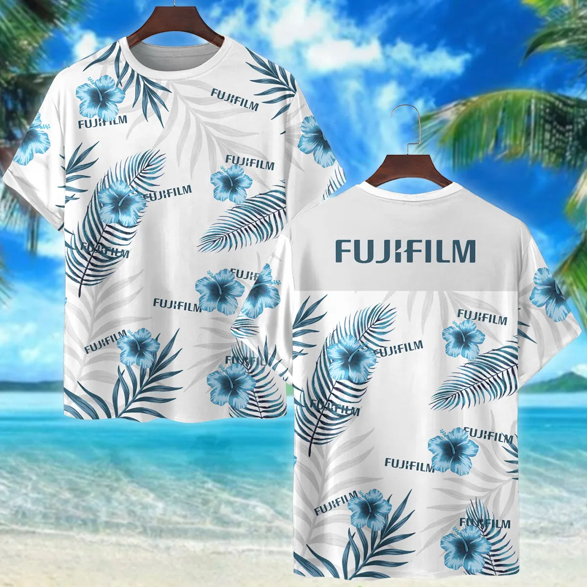 Fujifilm Hibiscus Palm Leaves Photography Summer Pattern Premium T-Shirt All Over Prints Gift Loves BL1125A4FJFTS