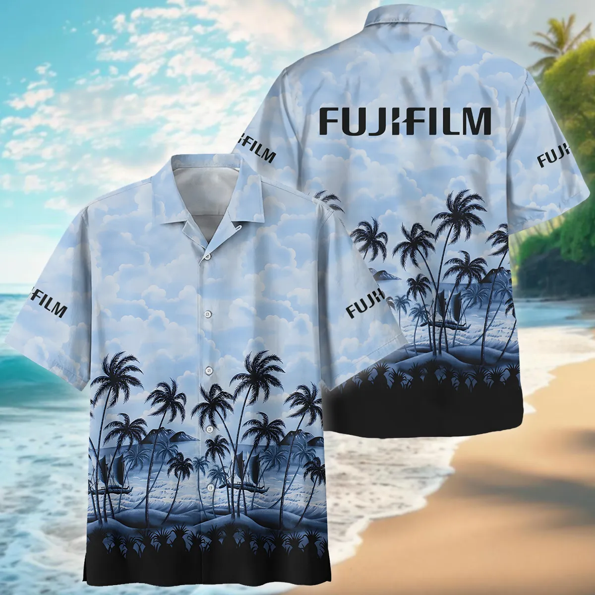 Fujifilm Island Palm And Cloud Photography Summer Pattern Oversized Hawaiian Shirt All Over Prints Gift Loves BL1125A11FJFHW