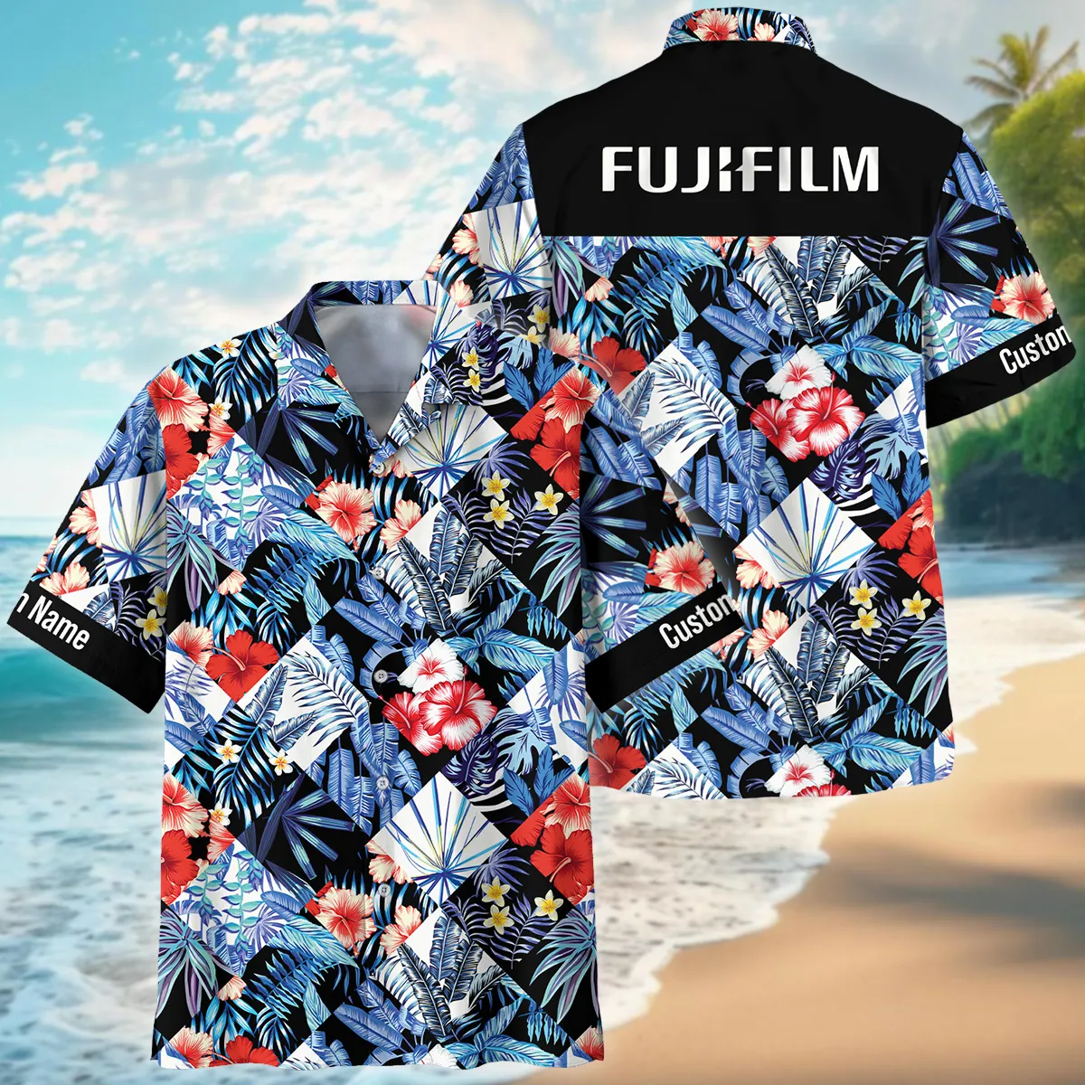 Fujifilm Pattern Patchwork Blue Style Photography Summer Pattern Oversized Hawaiian Shirt All Over Prints Gift Loves BL1125A26FJFHW