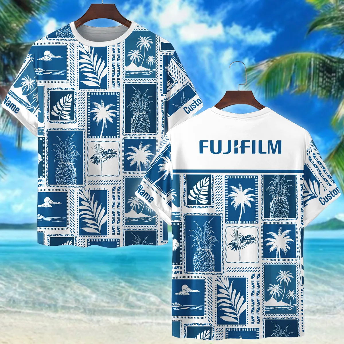 Fujifilm Retro Monotone Blue Tropical Photography Summer Pattern Premium T-Shirt All Over Prints Gift Loves BL1125A10FJFTS
