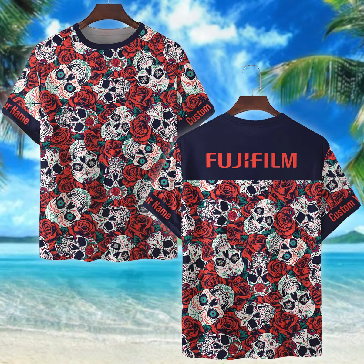Fujifilm Vintage Skulls And Roses Photography Summer Pattern Premium T-Shirt All Over Prints Gift Loves BL1125A47FJFTS