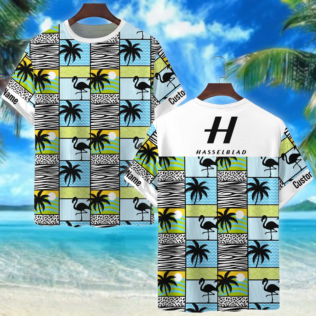 Hasselblad Flamingos And Palms Photography Summer Pattern Premium T-Shirt All Over Prints Gift Loves BL1125A9HSBTS