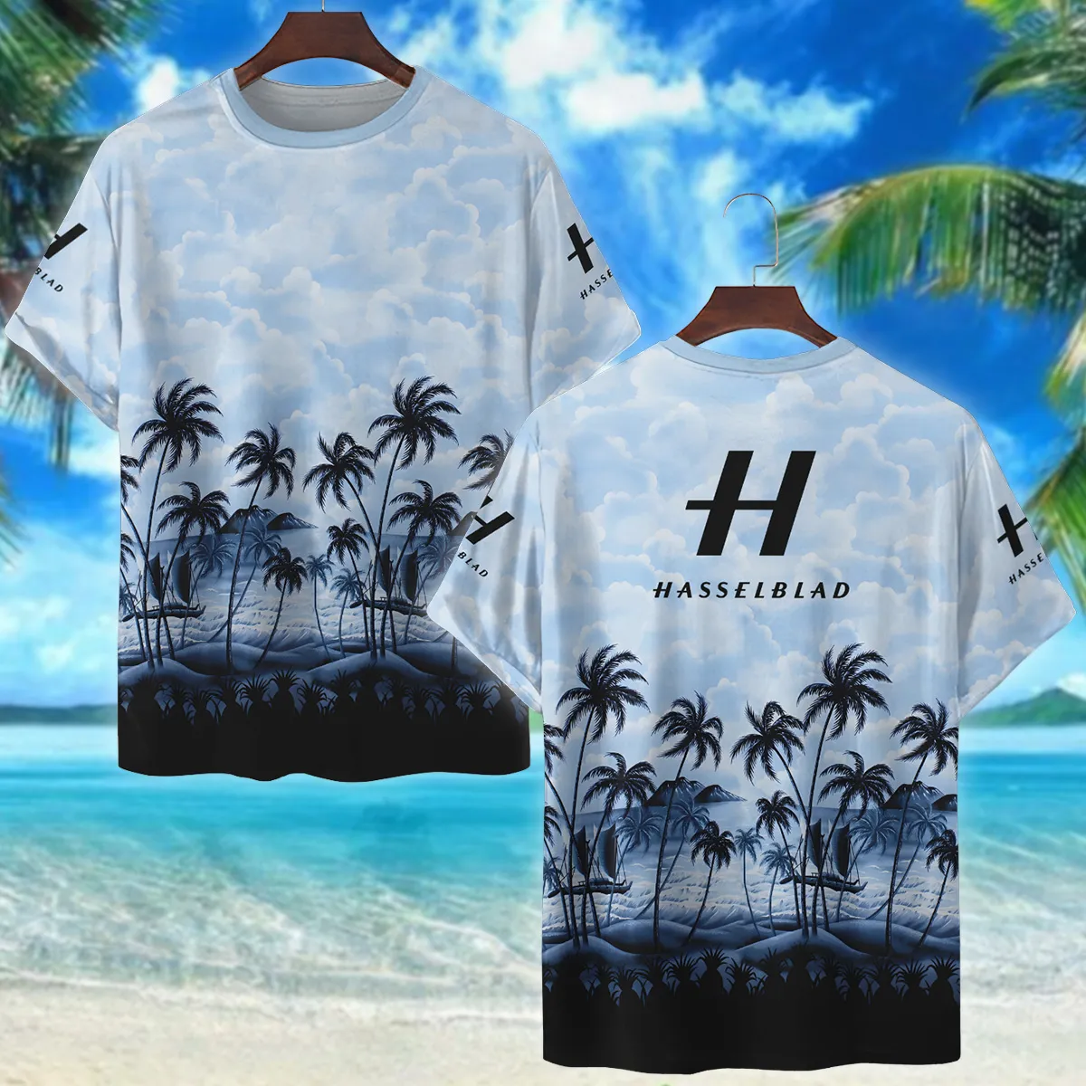 Hasselblad Island Palm And Cloud Photography Summer Pattern Premium T-Shirt All Over Prints Gift Loves BL1125A11HSBTS