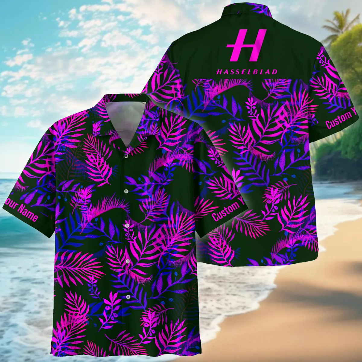 Hasselblad Neon Violet Palm Trees Photography Summer Pattern Oversized Hawaiian Shirt All Over Prints Gift Loves BL1125A54HSBHW