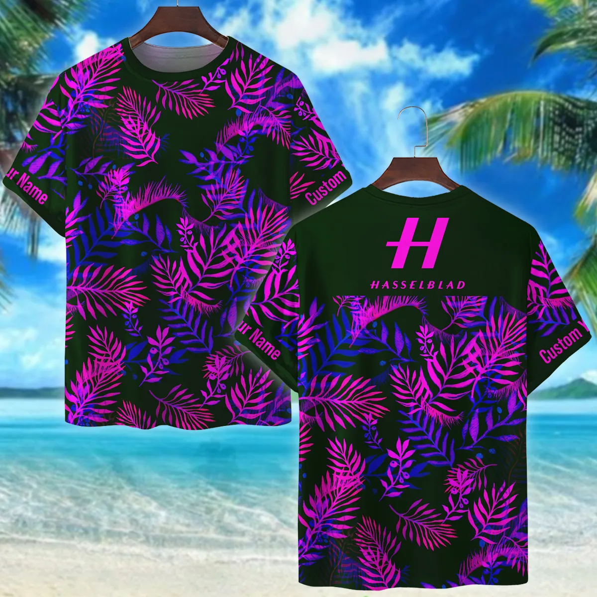 Hasselblad Neon Violet Palm Trees Photography Summer Pattern Premium T-Shirt All Over Prints Gift Loves BL1125A54HSBTS