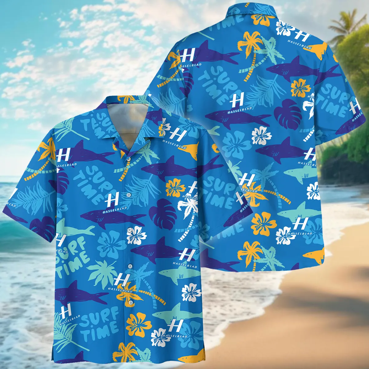 Hasselblad Palm Leaf Flower Shark Photography Summer Pattern Oversized Hawaiian Shirt All Over Prints Gift Loves BL1125A42HSBHW