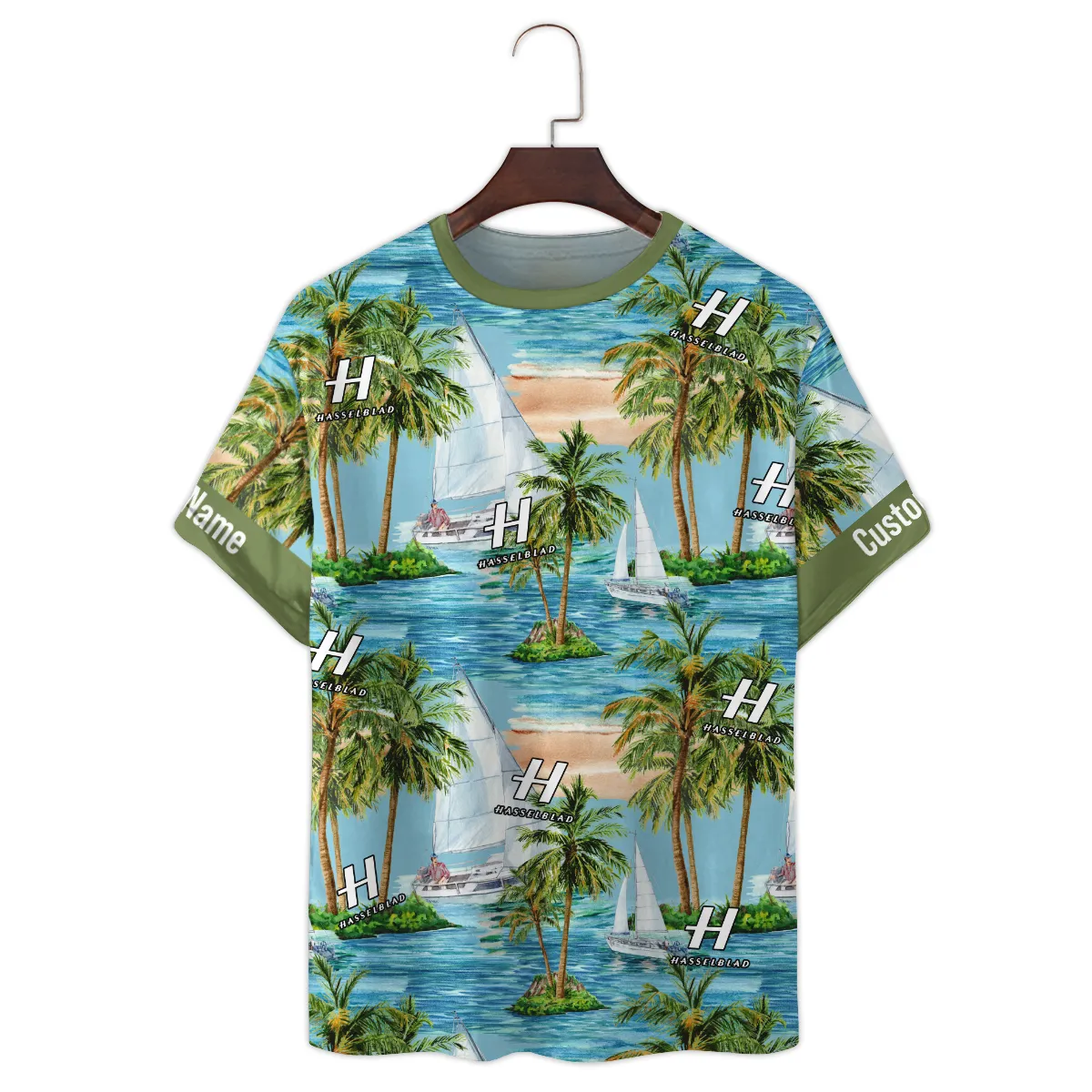 Hasselblad Palm Sailboat Turquoise Waves Photography Summer Pattern Premium T-Shirt All Over Prints Gift Loves BL1125A35HSBTS