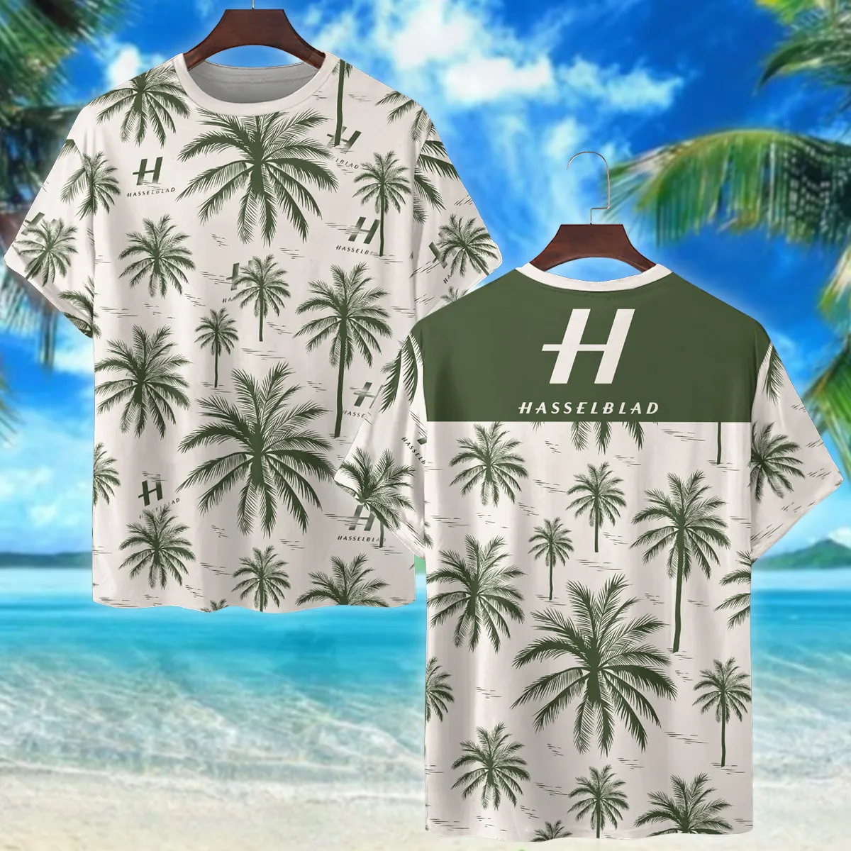 Hasselblad Pattern With Green Palms Photography Summer Pattern Premium T-Shirt All Over Prints Gift Loves BL1125A22HSBTS