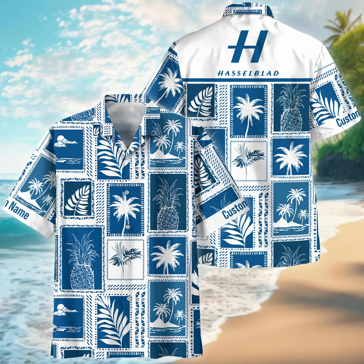 Hasselblad Retro Monotone Blue Tropical Photography Summer Pattern Oversized Hawaiian Shirt All Over Prints Gift Loves BL1125A10HSBHW