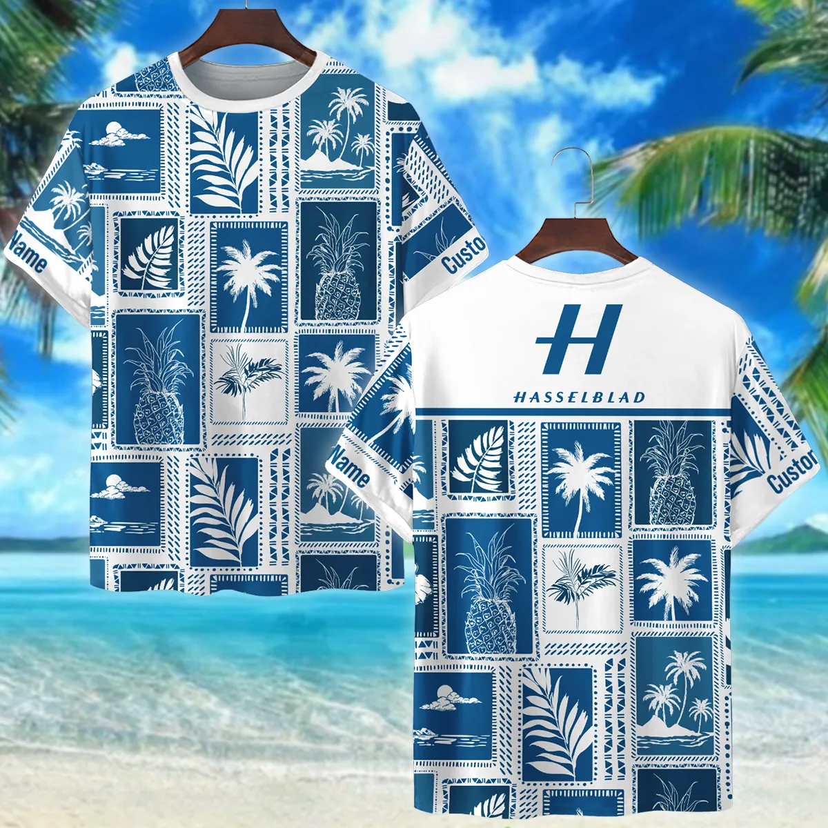 Hasselblad Retro Monotone Blue Tropical Photography Summer Pattern Premium T-Shirt All Over Prints Gift Loves BL1125A10HSBTS