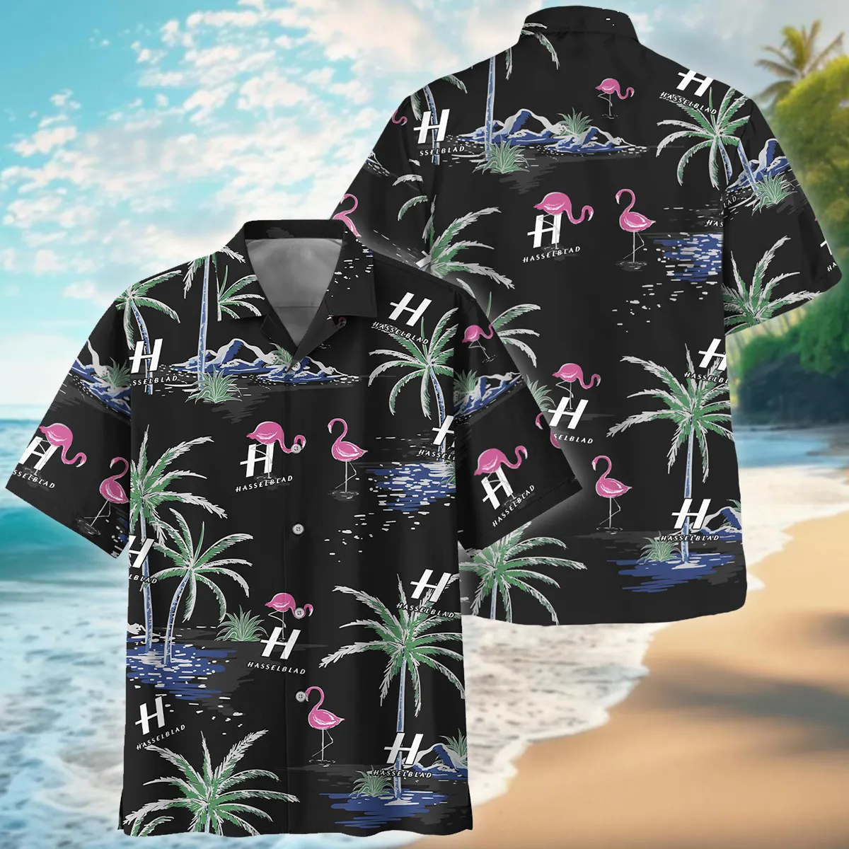 Hasselblad Summer Night Palm Flamingo Photography Summer Pattern Oversized Hawaiian Shirt All Over Prints Gift Loves BL1125A34HSBHW