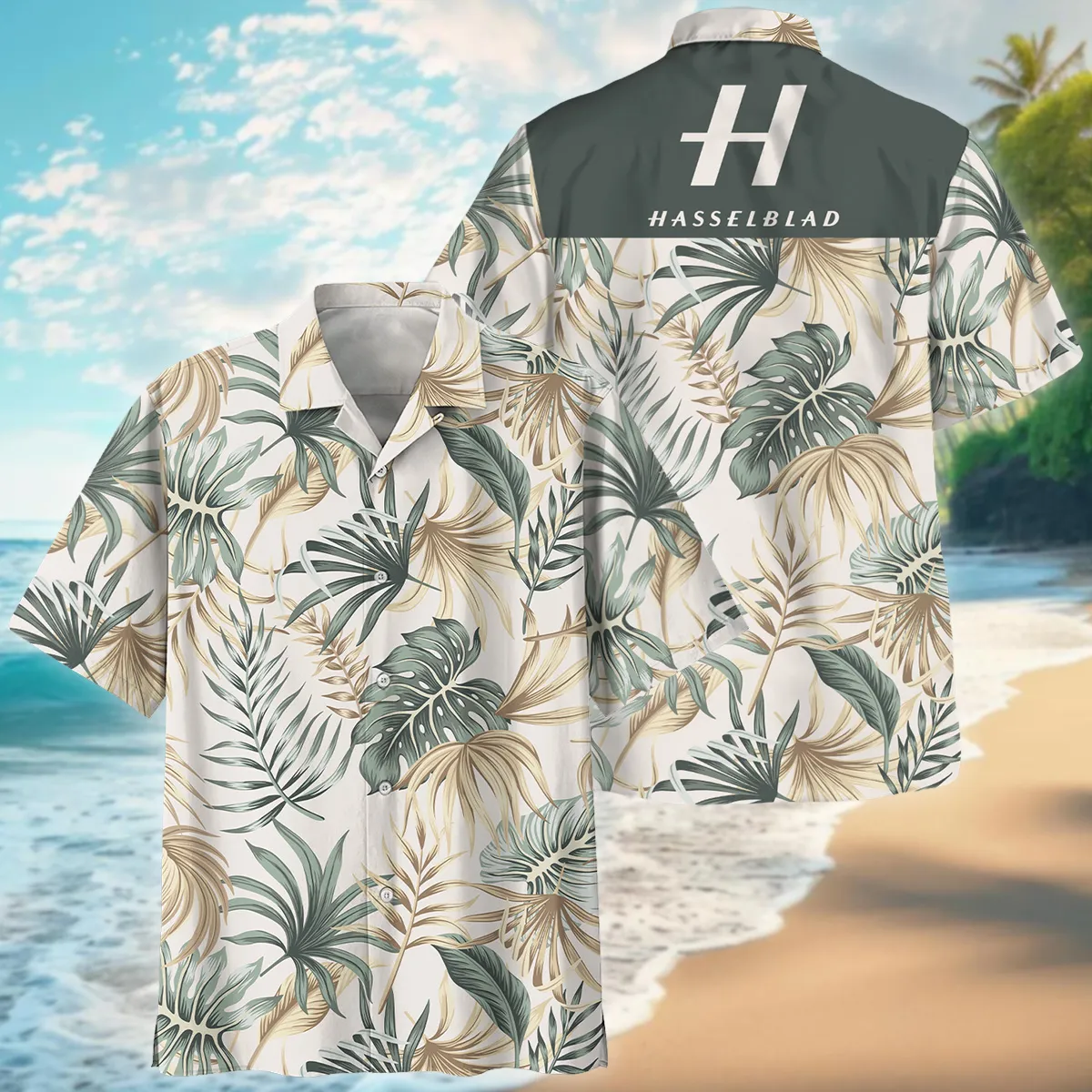 Hasselblad Tropical Beige Green Palm Photography Summer Pattern Oversized Hawaiian Shirt All Over Prints Gift Loves BL1125A39HSBHW