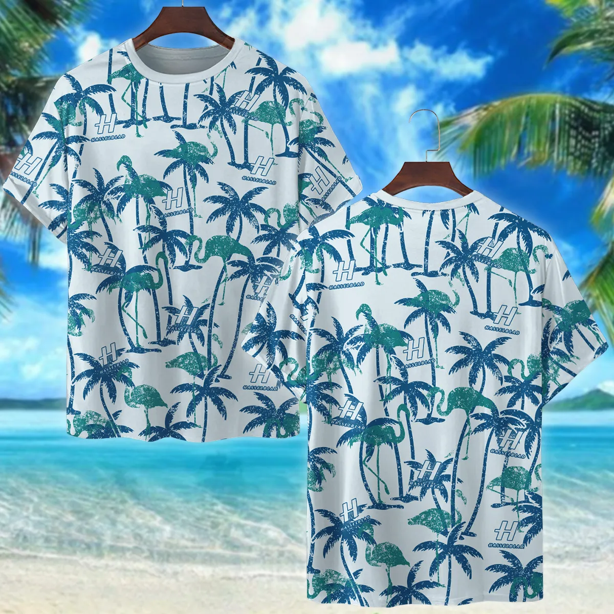 Hasselblad Tropical Palm Trees With Flamingo Photography Summer Pattern Premium T-Shirt All Over Prints Gift Loves BL1125A25HSBTS