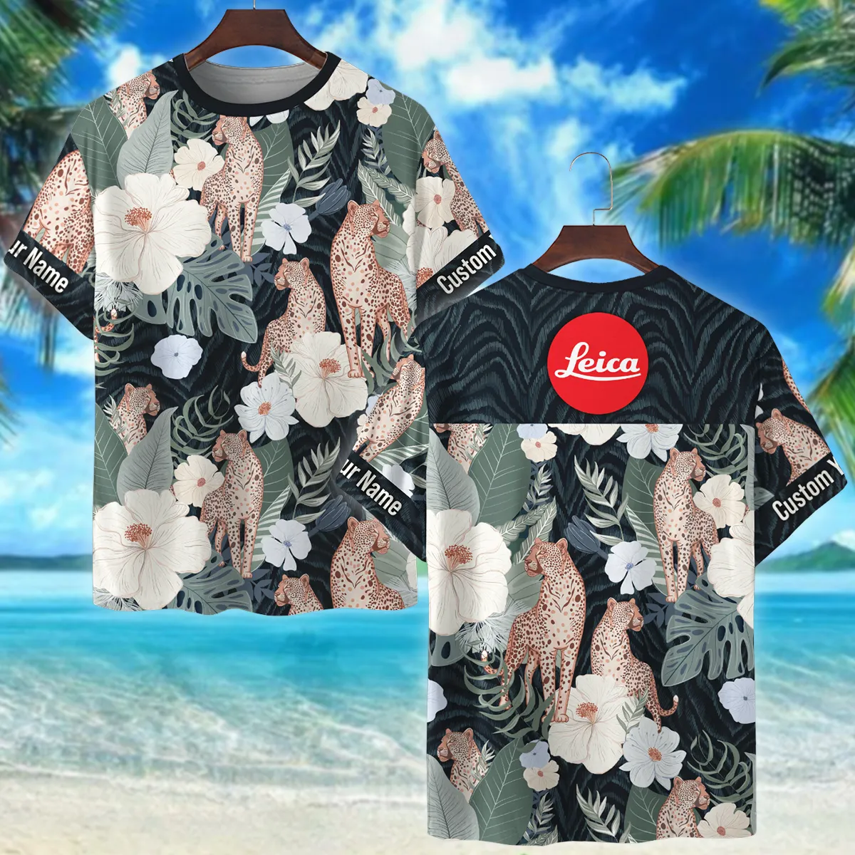 Leica Leopards And Tropical Flowers Photography Summer Pattern Premium T-Shirt All Over Prints Gift Loves BL1125A61LCTS