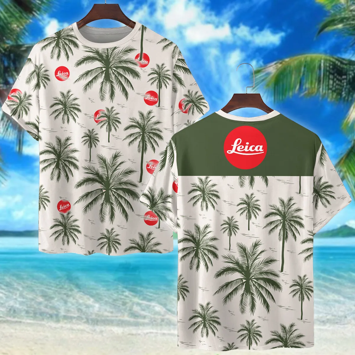 Leica Pattern With Green Palms Photography Summer Pattern Premium T-Shirt All Over Prints Gift Loves BL1125A22LCTS