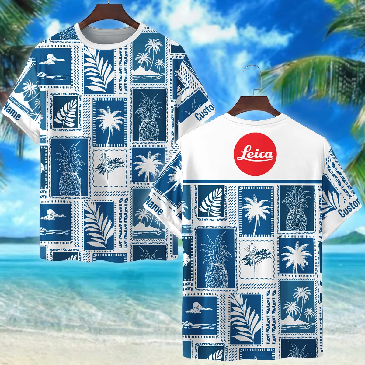 Leica Retro Monotone Blue Tropical Photography Summer Pattern Premium T-Shirt All Over Prints Gift Loves BL1125A10LCTS