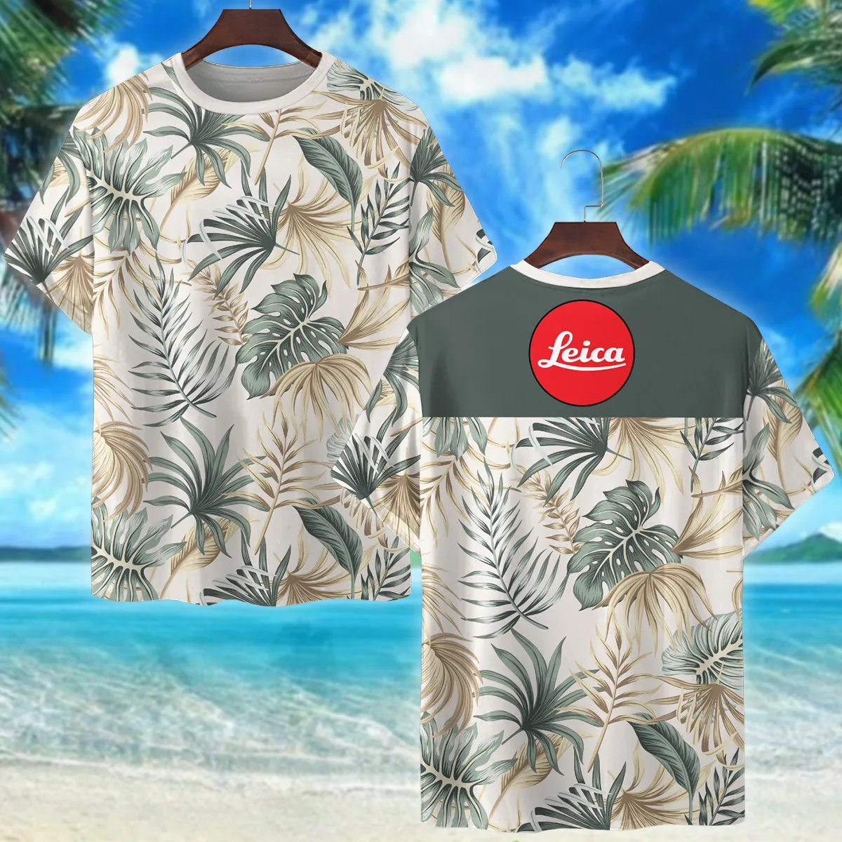 Leica Tropical Beige Green Palm Photography Summer Pattern Premium T-Shirt All Over Prints Gift Loves BL1125A39LCTS