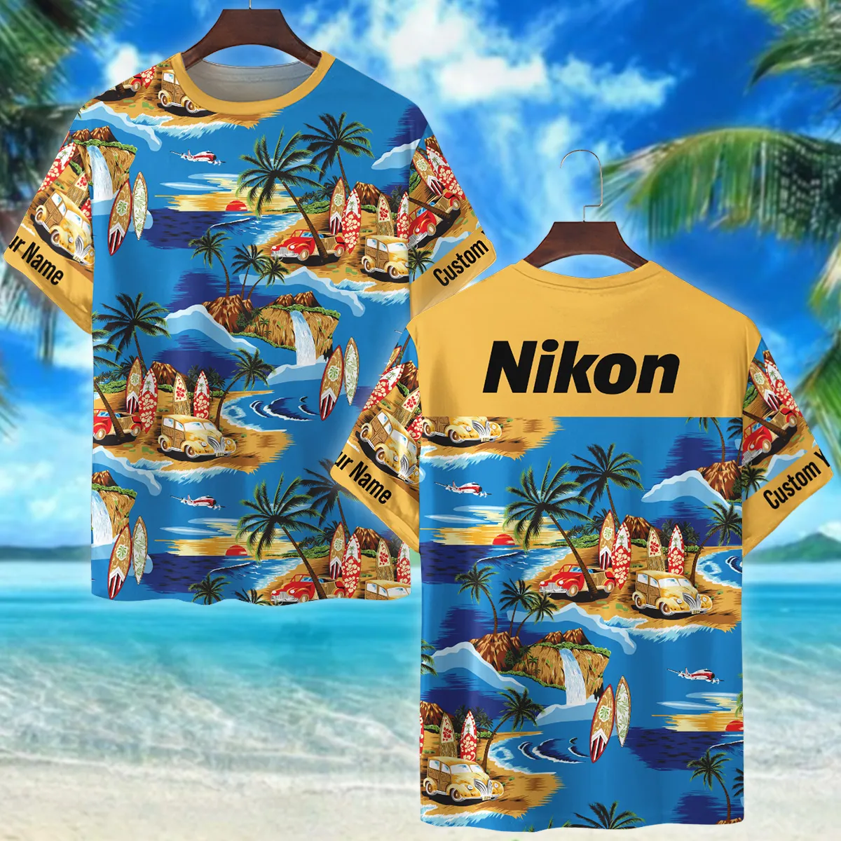 Nikon Cars Surfboards Beach Shore Photography Summer Pattern Premium T-Shirt All Over Prints Gift Loves BL1125A37NKTS