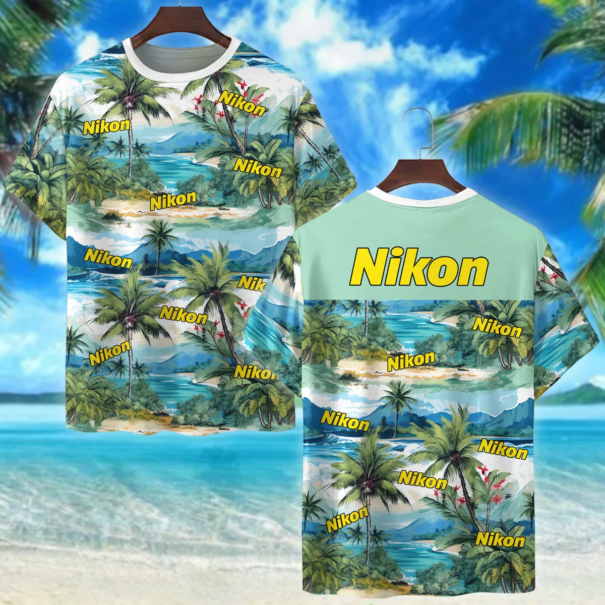 Nikon Hawaii Palm Tree Watercolor Photography Summer Pattern Premium T-Shirt All Over Prints Gift Loves BL1125A2NKTS