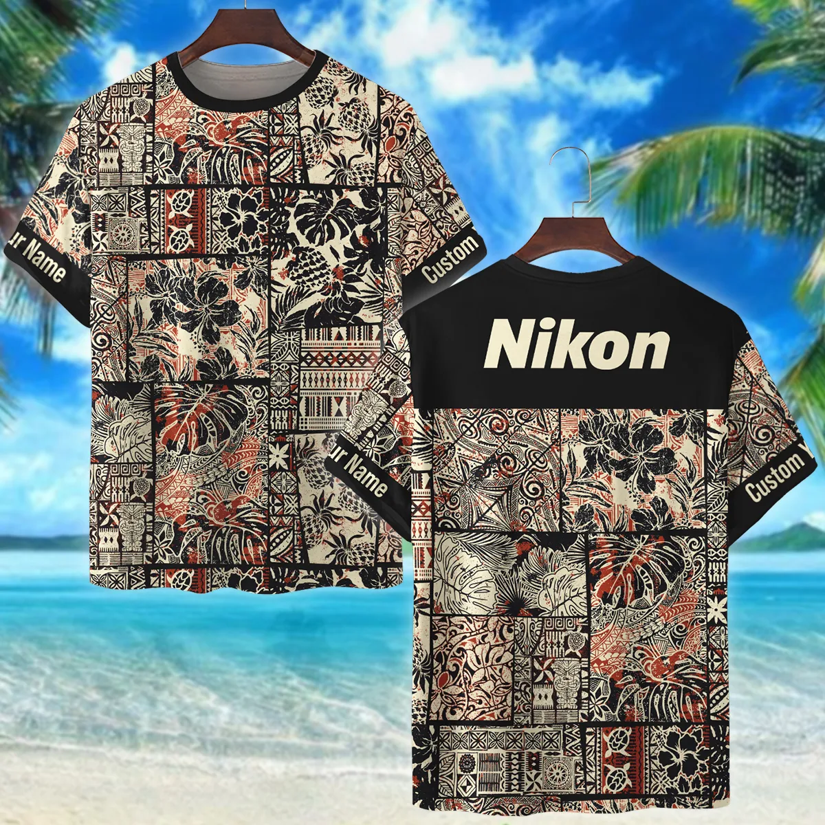 Nikon Hibiscus And Tribal Element Photography Summer Pattern Premium T-Shirt All Over Prints Gift Loves BL1125A55NKTS