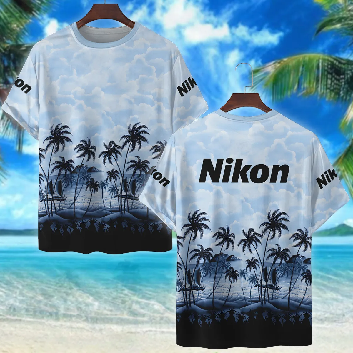 Nikon Island Palm And Cloud Photography Summer Pattern Premium T-Shirt All Over Prints Gift Loves BL1125A11NKTS