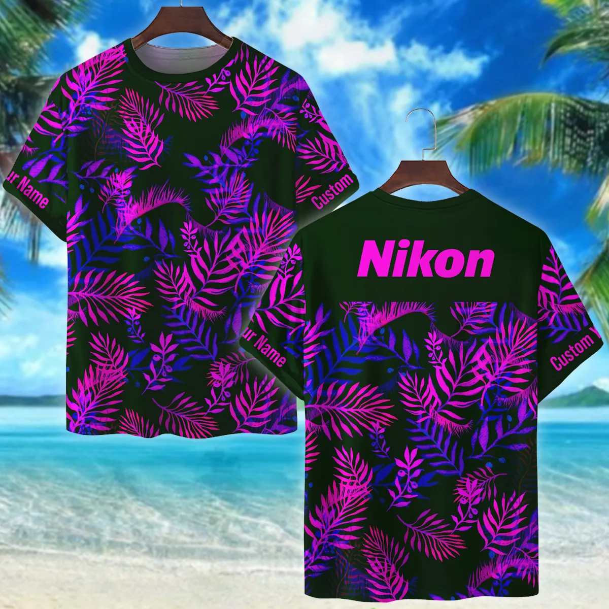Nikon Neon Violet Palm Trees Photography Summer Pattern Premium T-Shirt All Over Prints Gift Loves BL1125A54NKTS