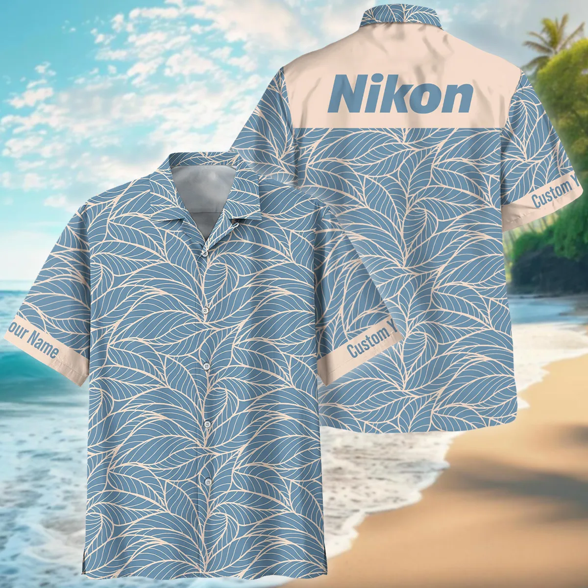 Nikon Outlined Leaves Minimal Style Photography Summer Pattern Oversized Hawaiian Shirt All Over Prints Gift Loves BL1125A38NKHW