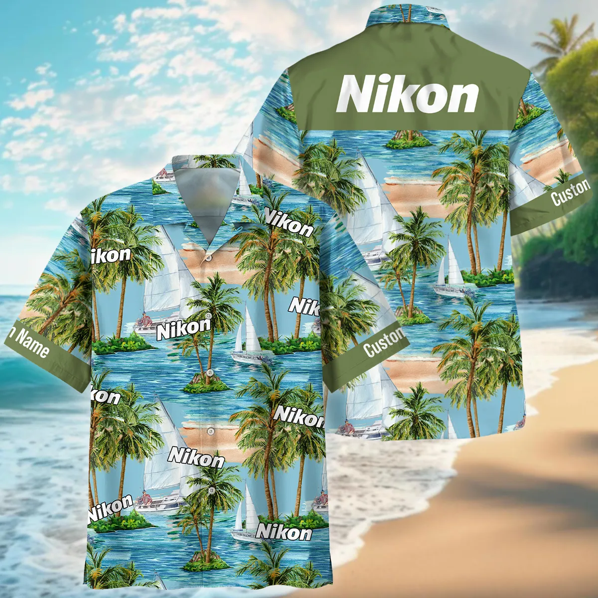 Nikon Palm Sailboat Turquoise Waves Photography Summer Pattern Oversized Hawaiian Shirt All Over Prints Gift Loves BL1125A35NKHW