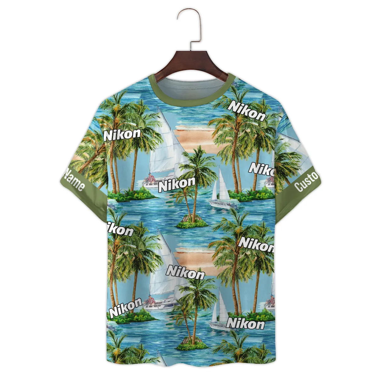 Nikon Palm Sailboat Turquoise Waves Photography Summer Pattern Premium T-Shirt All Over Prints Gift Loves BL1125A35NKTS