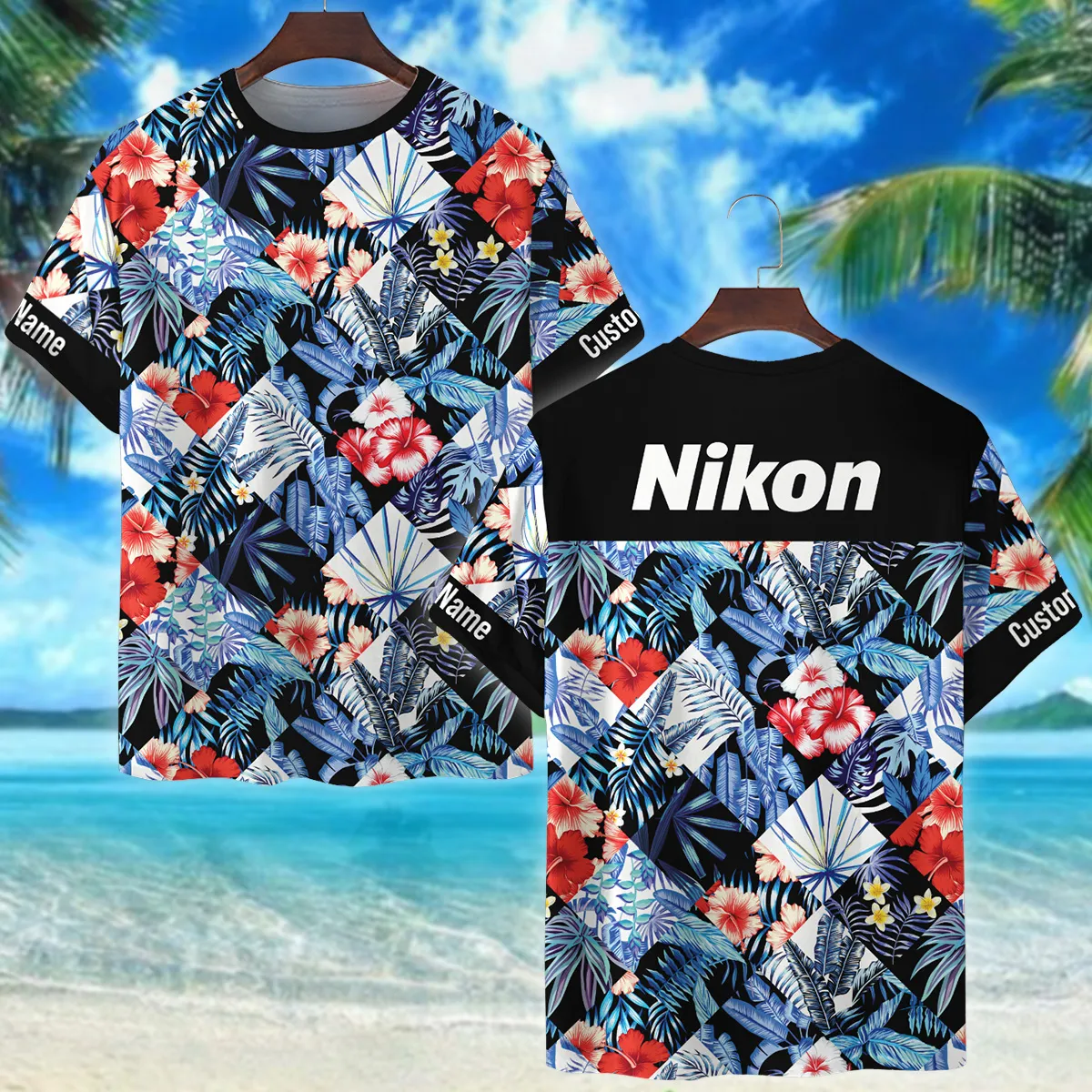 Nikon Pattern Patchwork Blue Style Photography Summer Pattern Premium T-Shirt All Over Prints Gift Loves BL1125A26NKTS