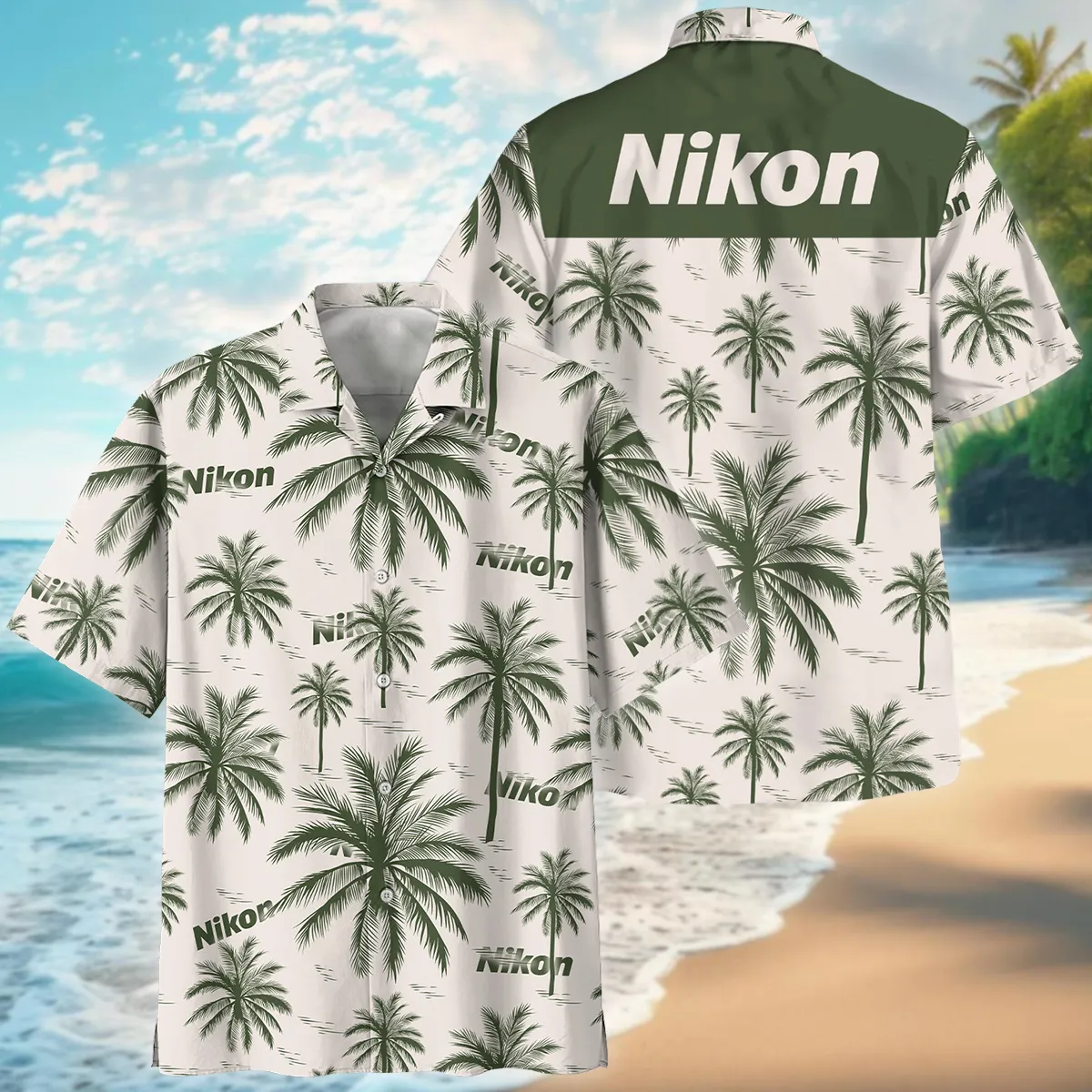 Nikon Pattern With Green Palms Photography Summer Pattern Oversized Hawaiian Shirt All Over Prints Gift Loves BL1125A22NKHW