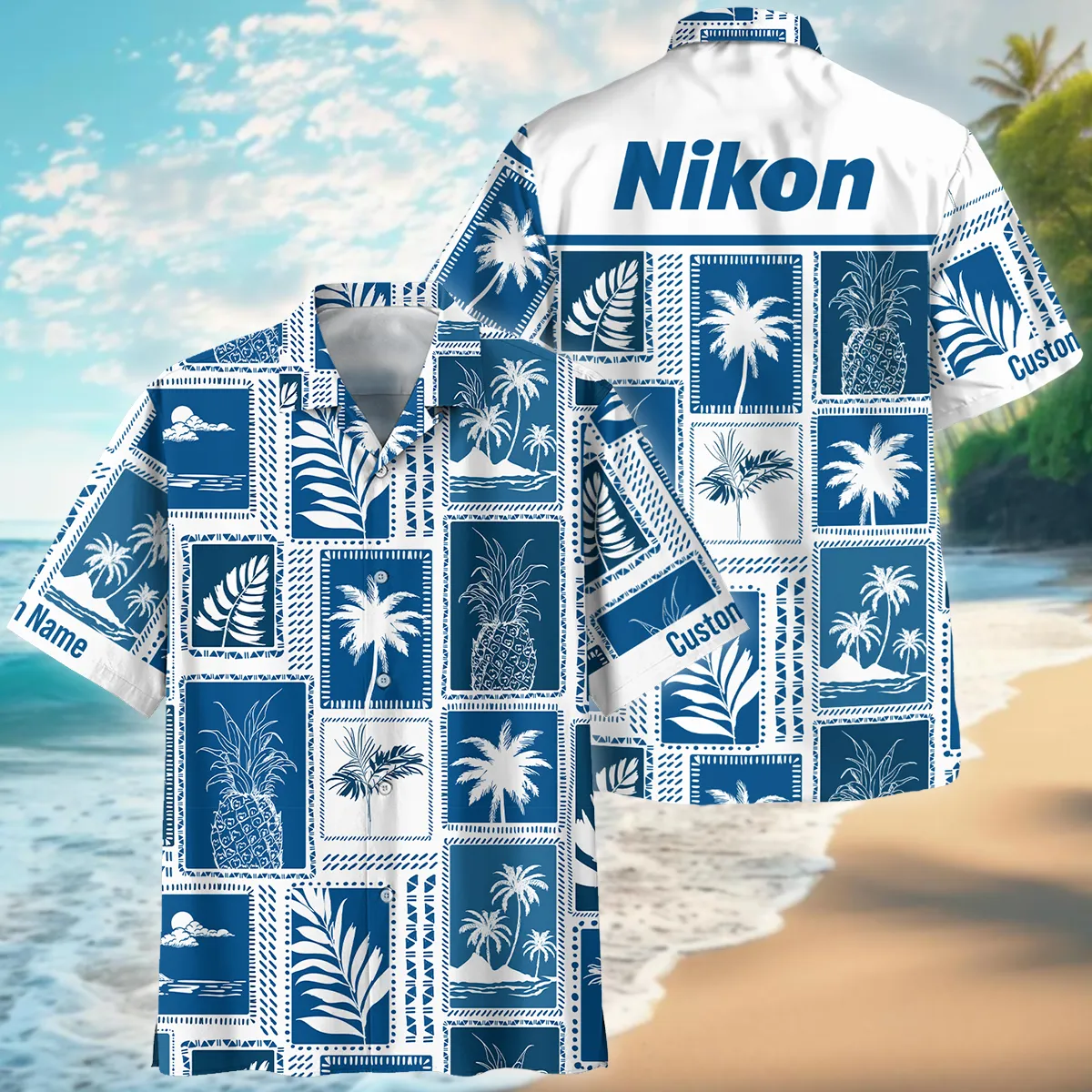 Nikon Retro Monotone Blue Tropical Photography Summer Pattern Oversized Hawaiian Shirt All Over Prints Gift Loves BL1125A10NKHW