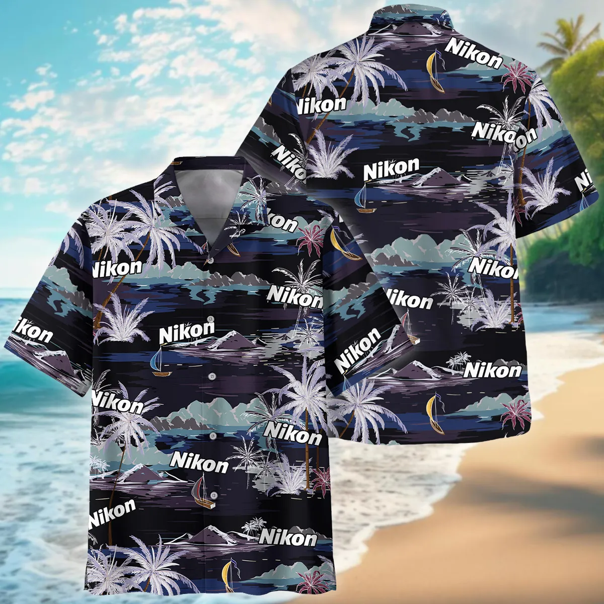 Nikon Summer Night Island Pattern Photography Summer Pattern Oversized Hawaiian Shirt All Over Prints Gift Loves BL1125A18NKHW