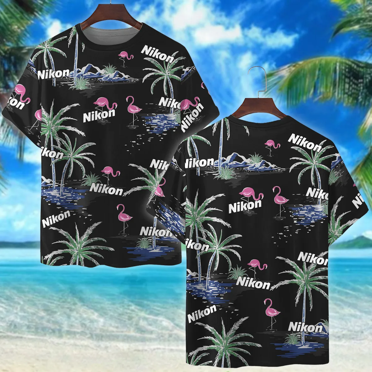 Nikon Summer Night Palm Flamingo Photography Summer Pattern Premium T-Shirt All Over Prints Gift Loves BL1125A34NKTS